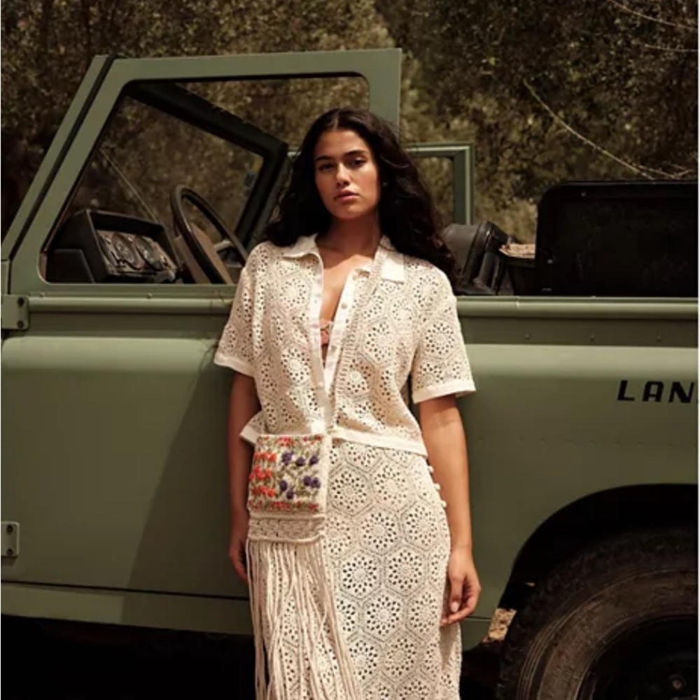 Agua Bendita Beige Crochet Skirt